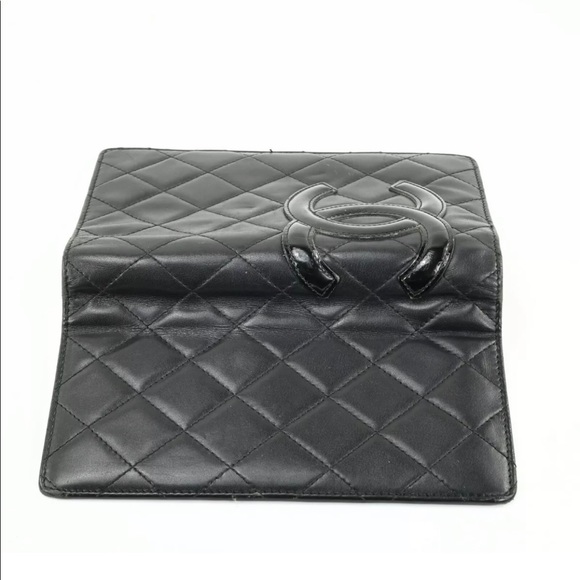 Authentic CHANEL Lamb Skin Cambon line CC logo long wallet Crossbody black - Picture 5 of 11